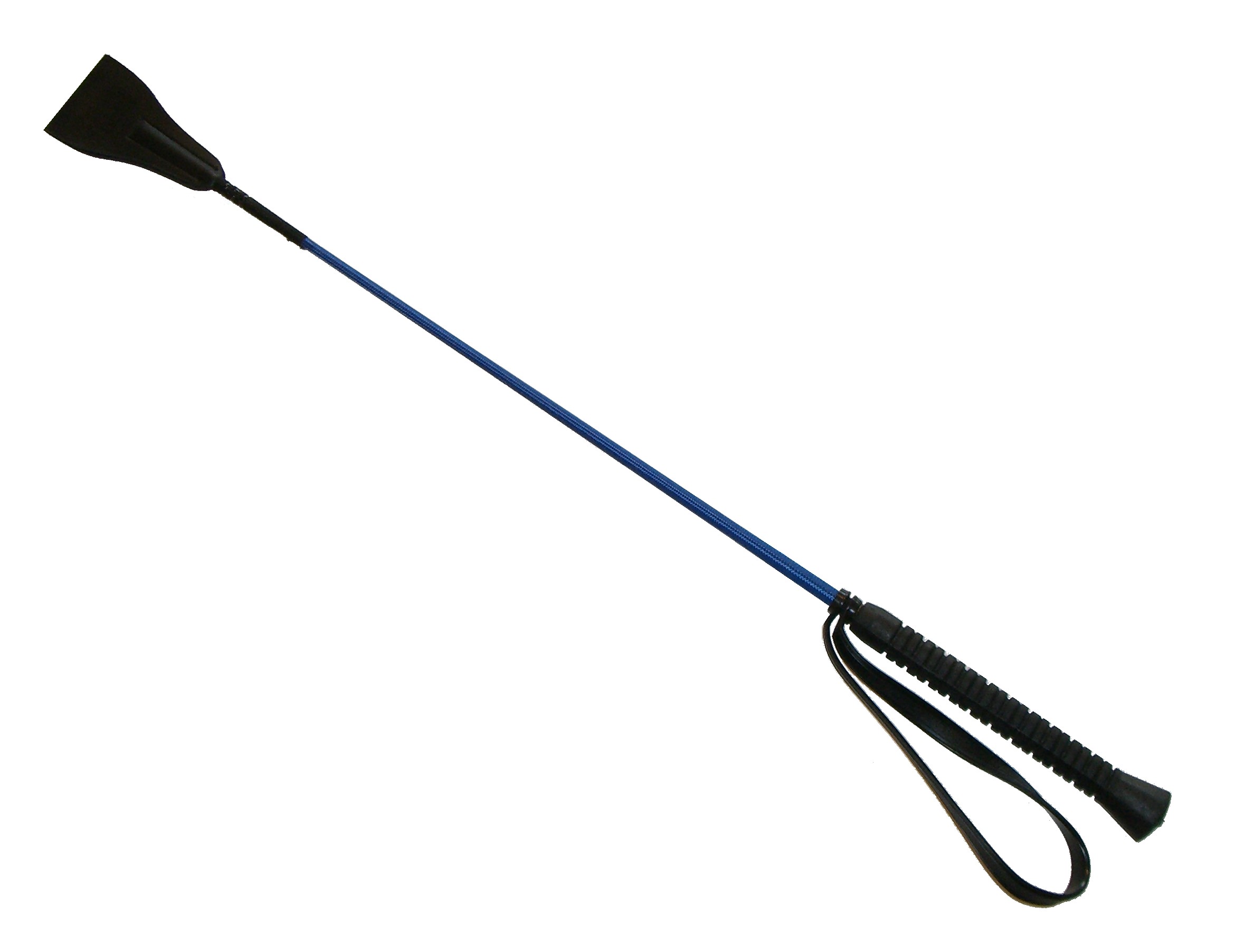 Crop with leather swatter with blue handle
