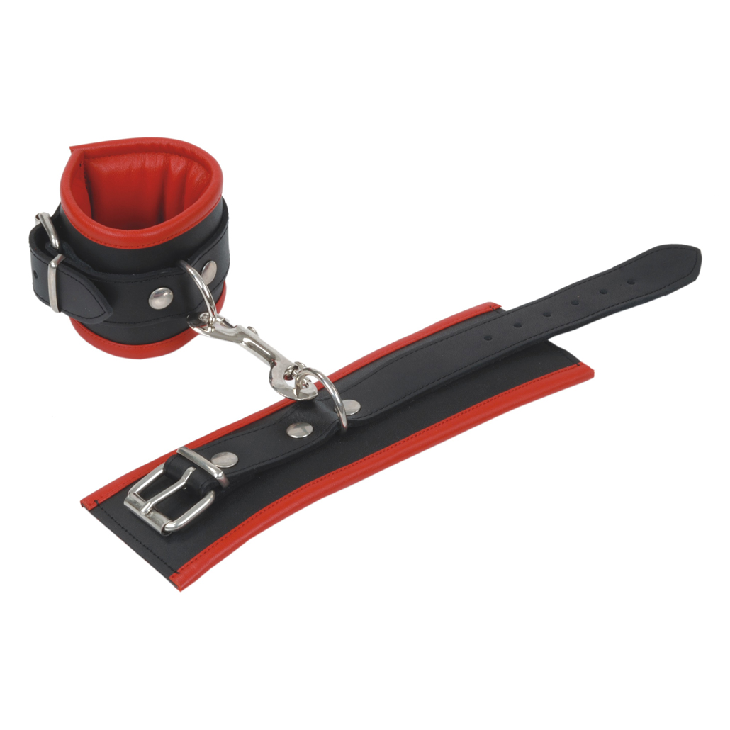 Handcuffs with leather padding, black-red