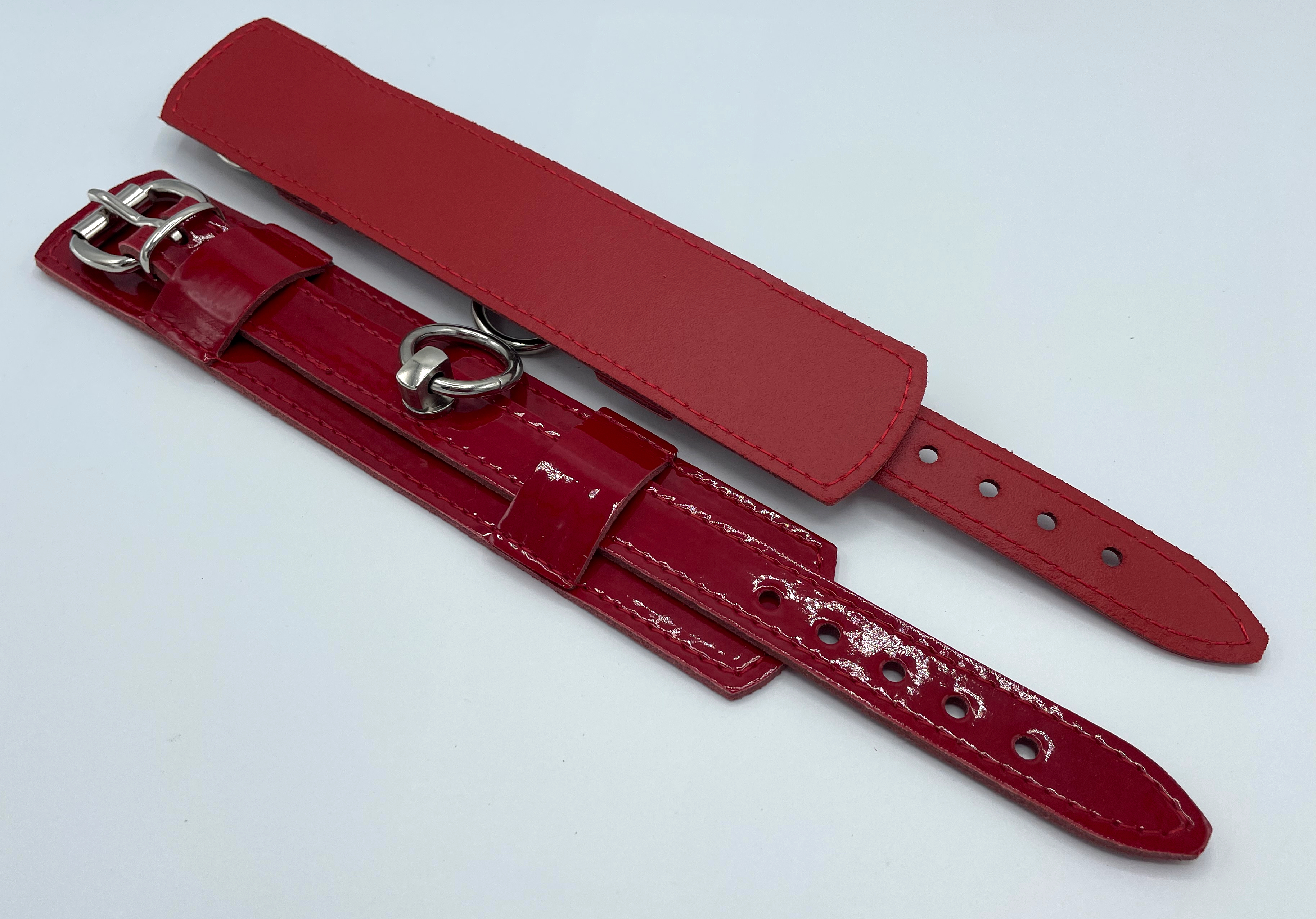 red patent leather cuffs with O ring