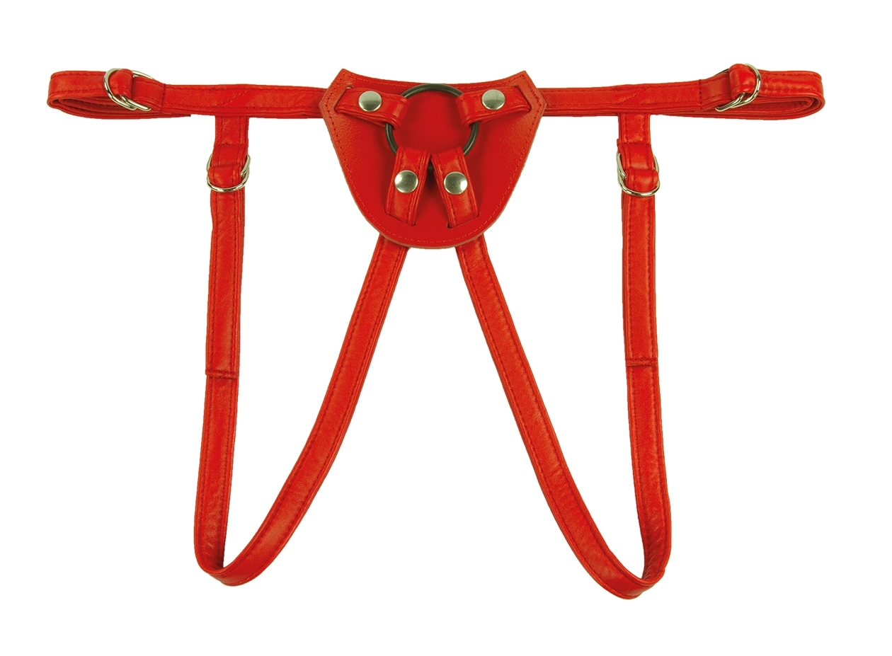 Dildo harness strap on red, shell padded inside