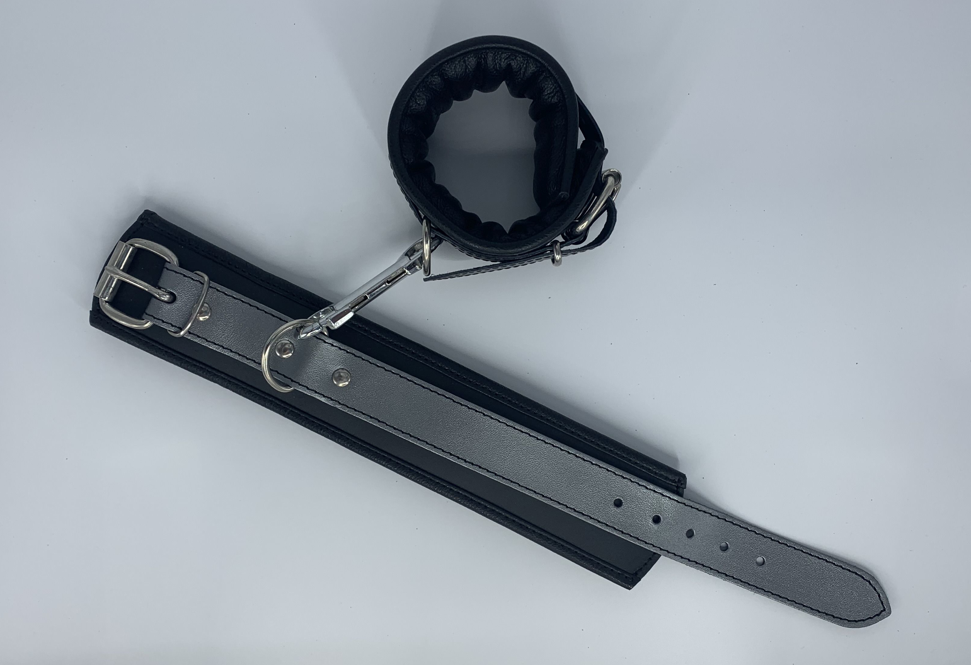 Ankle cuffs with silver leather