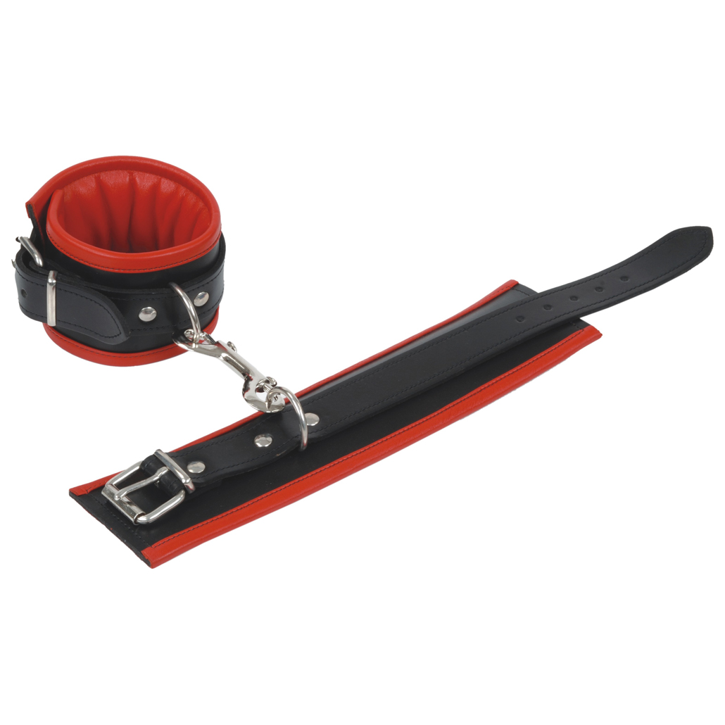 Ankle cuffs, leather upholstery black-red